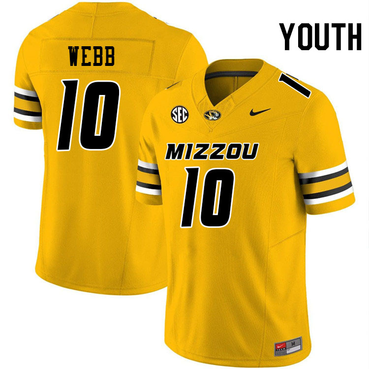 Youth #10 Sterling Webb Missouri Tigers College Football Jerseys Stitched-Gold